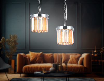 Подвесной светильник с хрусталем TR5102 CH/TI хром/янтарь E14 max 40W D200*575