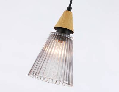 Светильник подвесной LH58111 BK/LW/SM черный/светлое дерево/дымчатый E14 max 40W D110*1500