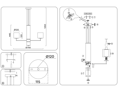 Светильник подвесной LH56013/7 BS/FR латунь/белый матовый E14*7 max 40W D790*1260