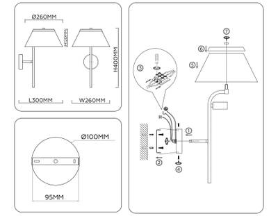 Светильник настенный LH72475 BS/WH латунь/белый Е14 max 40W 300*260*400