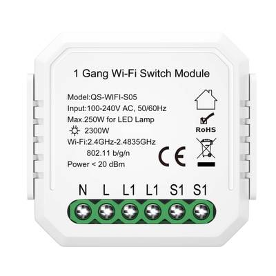ST9000.500.01C WIFI реле 1 канал, 10A Белый - -*Max 2300W/250W - Ra  IP20 L46xW46xH18 100-240V