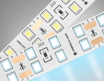Светодиодная лента двухрядная GS3603 2835 204Led/ 20W m/ 24V IP20 6500K/ 5000*14*1.2mm/ кратность резки 72mm (2 конт.)