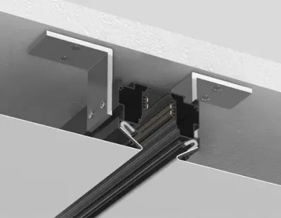 Шинопровод для монтажа в натяжной ПВХ потолок системы крепления гарпун Magnetic Standard 48V 20mm GL3349 BK черный IP20 3000*62,5*51,5