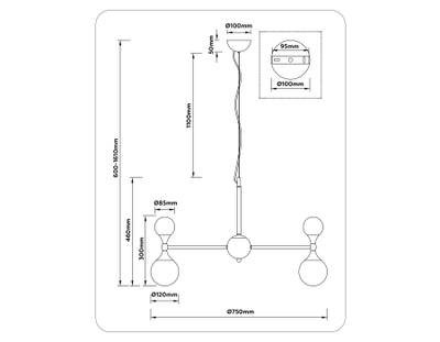 Светильник подвесной LH51051/20 GD/FR золото/белый матовый G9*20 max 28W D750*460