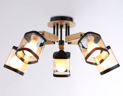 Подвесная люстра TR9529/5 BK/GD/TI черный/золото/янтарь E27*5 max 40W D670*260