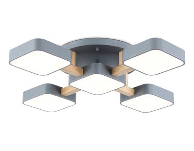 Светильник светодиодный подвесной FL4882/5 GR/WD серый/дерево 90W 3000-6000K 675*675*110 (без ПДУ)