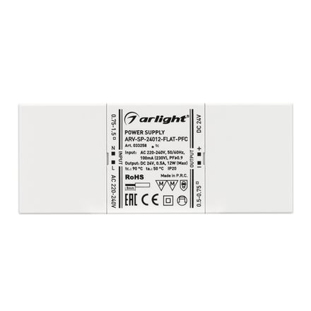 Блок питания ARV-SP-24012-FLAT-PFC (24V, 0.5A, 12W) (Arlight, IP20 Пластик, 5 лет)