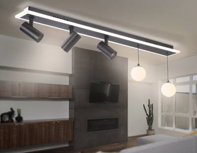 Потолочный светодиодный светильник со сменной лампой и пультом управления FL66202/1+5 BK черный 67W 3000K-6400K+G9/2 1000*100*400 (ПДУ ИК)