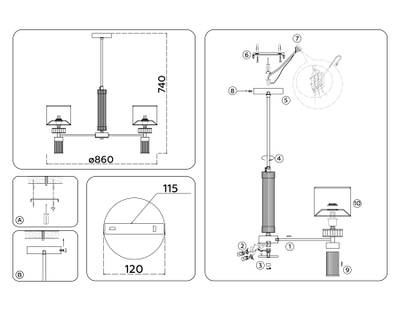 Светильник подвесной LH71303/7 CGD/WH золото/белый E14/7 max 40W D860*740