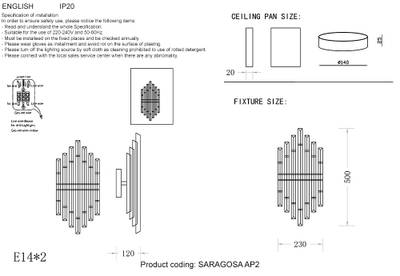 Бра Crystal Lux SARAGOSA AP2 BRASS/TRANSPARENTE 2880/402