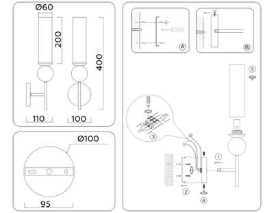 Светильник настенный LH53254 BS/FR латунь/белый матовый E14 max 40W 400*100*110