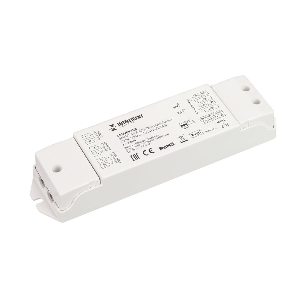 INTELLIGENT ARLIGHT Конвертер SMART-0-10V-302-72-SH-DRI-PD-SUF (230V, 2x20mA, TUYA Wi-Fi, 2.4G) (IARL, IP20 Пластик, 5 лет) INTELLIGENT ARLIGHT Конвертер SMART-0-10V-302-72-SH-DRI-PD-SUF (230V, 2x20mA, TUYA Wi-Fi, 2.4G) (IARL, IP20 Пластик, 5 лет)