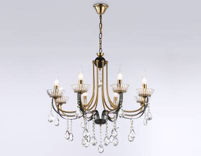 Подвесная люстра с хрусталем TR4953/8 BK/GD/CL черный/золото/прозрачный E14*8 max 40W D740*735