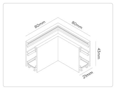 Коннектор угловой для накладного шинопровода Magnetic 48V 10mm GL1961 BK черный 80*80