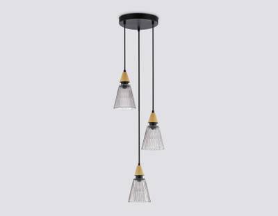 Светильник подвесной LH58112/3 BK/LW/SM черный/светлое дерево/дымчатый E14*3 max 40W D270*1200
