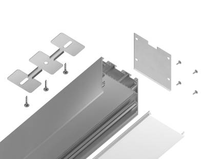 Алюминиевый профиль накладной/подвесной "Profile System" GP3050AL серебро/матовый рассеиватель 2000*42*45, 2 заглушки, 4 крепления в комплекте (для ленты до 33,4мм)