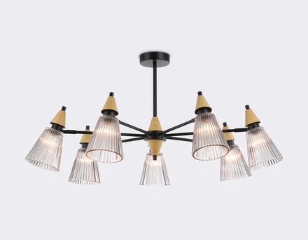 Светильник на штанге LH58116/7 BK/LW/SM черный/светлое дерево/дымчатый E14*7 max 40W D750*390