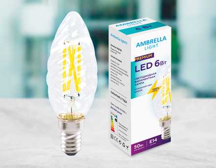Светодиодная лампа Лампа Filament LED C35 6W E14 6400K (50W) 220-240V