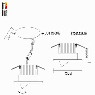 ST705.538.10 Св-к встр. Белый LED 1*10W 3000K 750Lm Ra&gt;90 38° IP20 D102xH85 170-240V