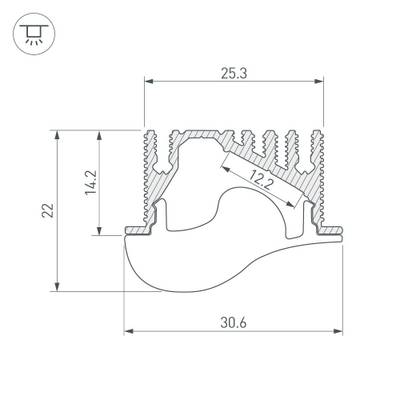 Профиль с экраном ALU-ASYMETRIC-2000 ANOD+FROST LENS (Arlight, Алюминий)