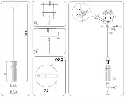 Светильник подвесной LH56111 BK/BS/CL черный/латунь/прозрачный E14 max 40W D65*1500