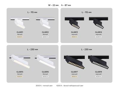 Светильник светодиодный трековый GL6814 BK черный LED 6W 4200K 24° 115*22*87