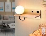 Настенный светильник с выключателем, USB портом и полкой FW520 GD/LW золото/светлое дерево G9 max 40W 280*100*125 (лампа LED G9 5W 4200K в комплекте)