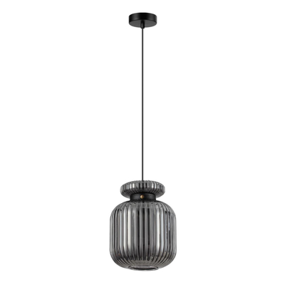5042/1B PENDANT ODL24 373 черный/дымчатый/металл/стекло/эко.кожа Подвес E27 1*60W JUGI
