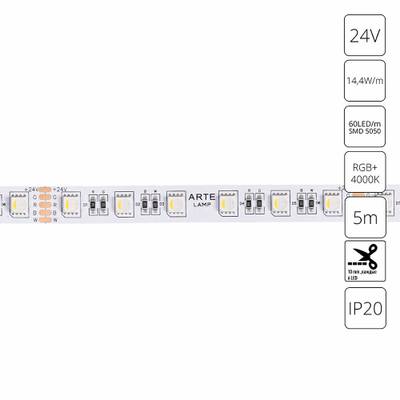 Светодиодная лента 24V 14,4W/m  RGB+W 4000К 5м Arte Lamp TAPE A2406012-01-RGB4K, LED