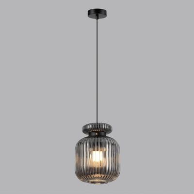5042/1B PENDANT ODL24 373 черный/дымчатый/металл/стекло/эко.кожа Подвес E27 1*60W JUGI
