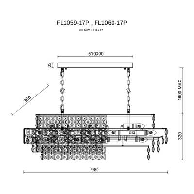 Люстра подвесная Majeste Chrome FL1059-17P, E14х17
