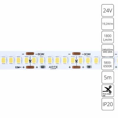 Светодиодная лента 24V 19,2W/m 6000К 5м Arte Lamp TAPE A2424010-03-6K, LED