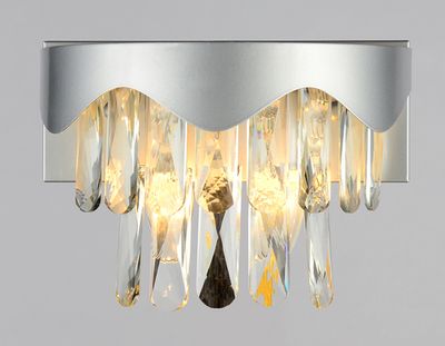 Настенный светильник с выключателем и хрусталем TR5090 SL/CL серебро/прозрачный E14/2 max 40W 260*180*150