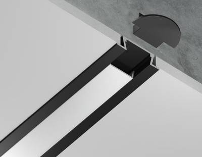 Алюминиевый профиль встраиваемый GP1001BK черный/матовый рассеиватель 2000*21.5*6.8, 2 заглушки в комплекте (для ленты до 11мм)