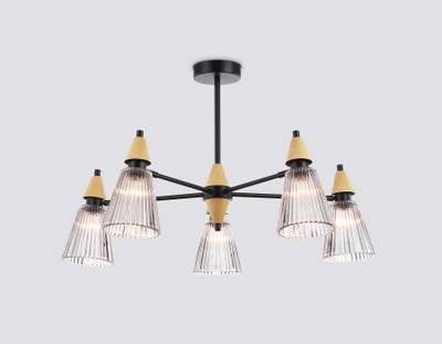 Светильник на штанге LH58114/5 BK/LW/SM черный/светлое дерево/дымчатый E14*5 max 40W D660*390