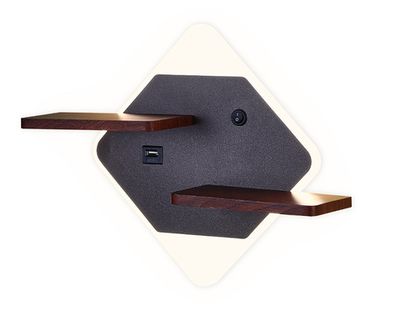 Настенный светодиодный светильник с выключателем, USB и полкой FW101 CF/WD кофе/дерево LED 3000K/4200K/6400K 12W 340*250*105