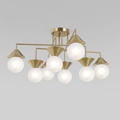 Умная потолочная люстра со стеклянными фактурными плафонами 302002/8 латунь Smart