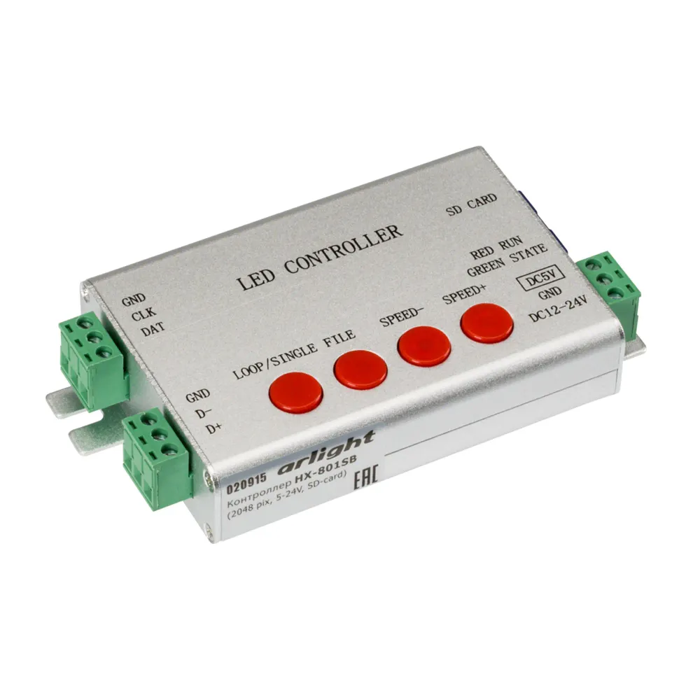 Контроллер HX-801SB (2048 pix, 5-24V, SD-card) (Arlight, -) Контроллер HX-801SB (2048 pix, 5-24V, SD-card) (Arlight, -)