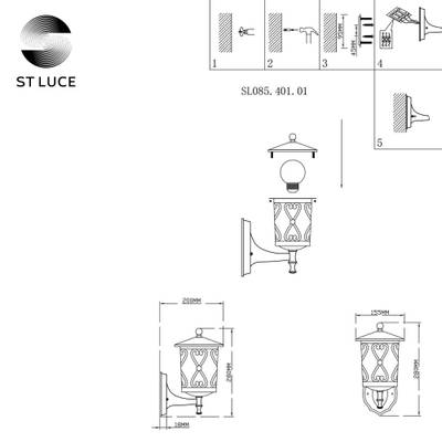 SL085.401.01 Светильник уличный настенный ST-Luce Черный/Черный, Прозрачный E27 1*60W