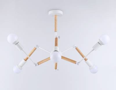 Подвесной светильник в стиле лофт TR80485/6 WH/LW белый/светлое дерево E27/6 max 60W D930*510