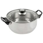 Кастрюля из нерж стали с крышкой (стекло) BAK-S-04, 3,9 л, ручки - бакелит, одинарное дно