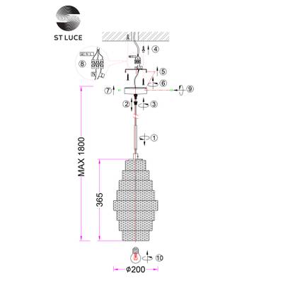 SL1001.203.01 Подвес ST-Luce Латунь/Коньячный E27 1*40W