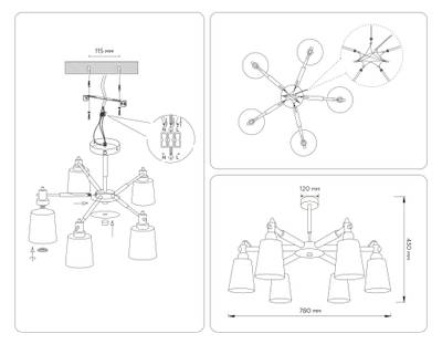 Подвесная люстра TR82208/5 WH/LW белый/светлое дерево E27/5 max 40W D780*430