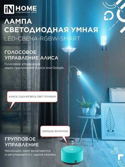 Лампа светодиодная LED-СВЕЧА-RGBW-SMART 11Вт 3000-6500К E14 990лм 230В димм. IN HOME 4690612050041
