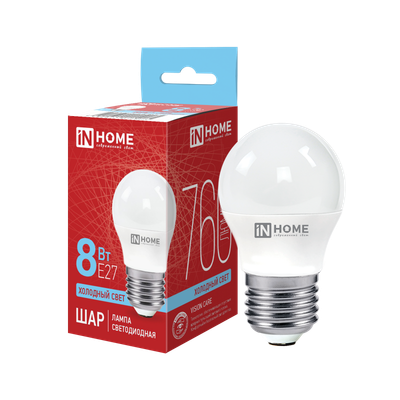 Лампа светодиодная LED-ШАР-VC 8Вт шар 6500К холод. бел. E27 760лм 230В IN HOME 4690612024905