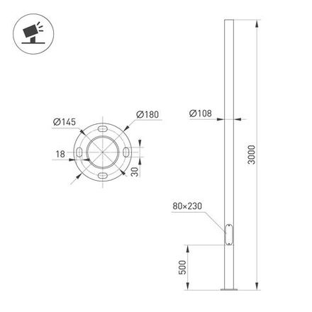 Опора фланцевая OXOR-OK1-D108-L3000 (BK) (Arlight, Сталь)