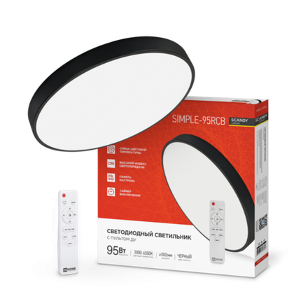 Светильник светодиодный SCANDY SIMPLE-95RCB 95Вт 3000-6500К 7600лм 230В 500х50мм с пультом ДУ черн. IN HOME 4690612057347