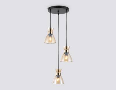 Светильник подвесной TR3405/3 BK/FGD/TI черный/золото/янтарь E27/3 max 60W D345*1000