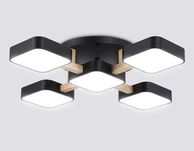 Светильник светодиодный подвесной FL4883/5 BK/WD черный/дерево 90W 3000-6000K 675*675*110 (без ПДУ)