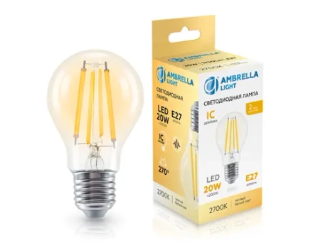 Лампа светодиодная Filament 602013 LED A60 20W IC E27 2700K 220-240V